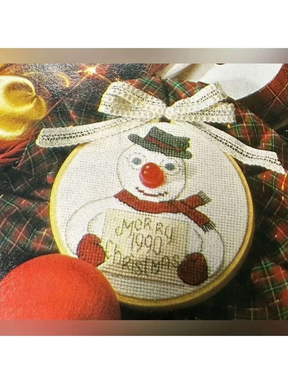 Christmas Tree Counted Cross Stitch, Hand Completed needlework on Aida cloth